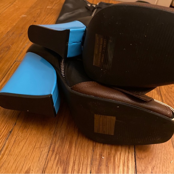 SENNA BUCKLE DETAIL SQUARE TOE BLUE WEDGE HEEL KNEE HIGH BOOT IN BLACK FAUX LEAT - Picture 10 of 12